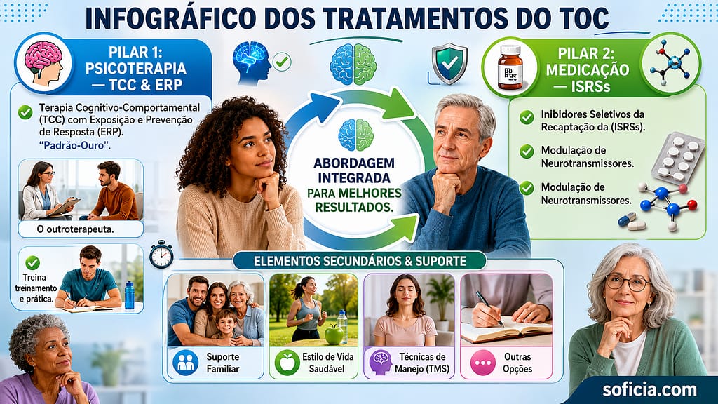 infográfico tratamento transtorno obsessivo-compulsivo TCC ERP ISRSs psicoterapia medicação