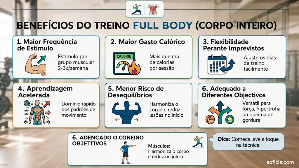 infográfico benefícios treino full body frequência muscular ganhos força iniciantes
