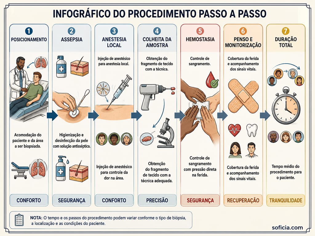 infográfico como é feita biópsia passo a passo preparação anestesia colheita recuperação
