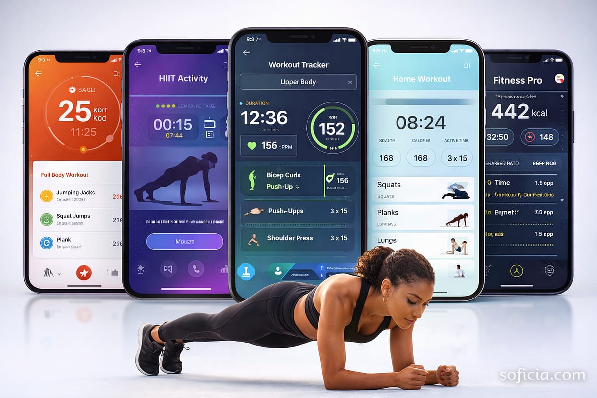 Aplicativos de treino e exercícios físicos.
